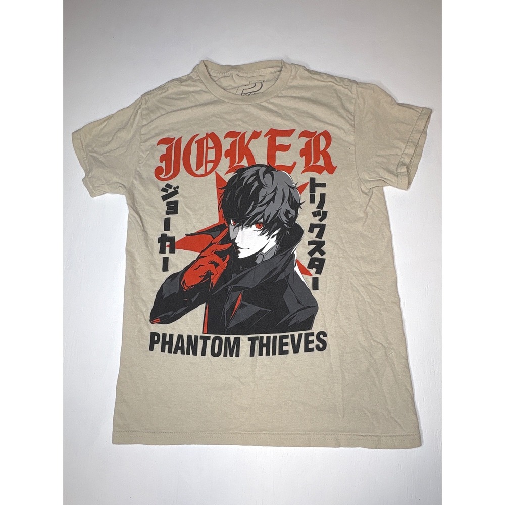 Persona 5 Mens T-Shirt Joker Phantom Thieves Anime Gamer Small Tan Streetwear